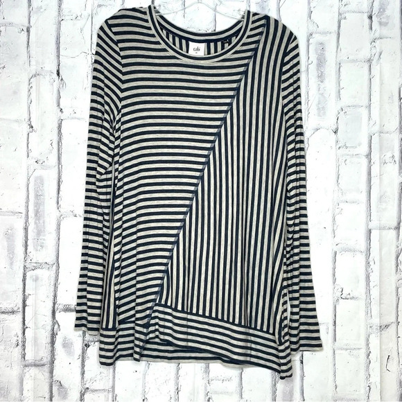 CAbi 3228 Ernest Tunic Top Medium Long Sleeve Comfy Stretch Stripe Asymmetrical - Picture 9 of 9